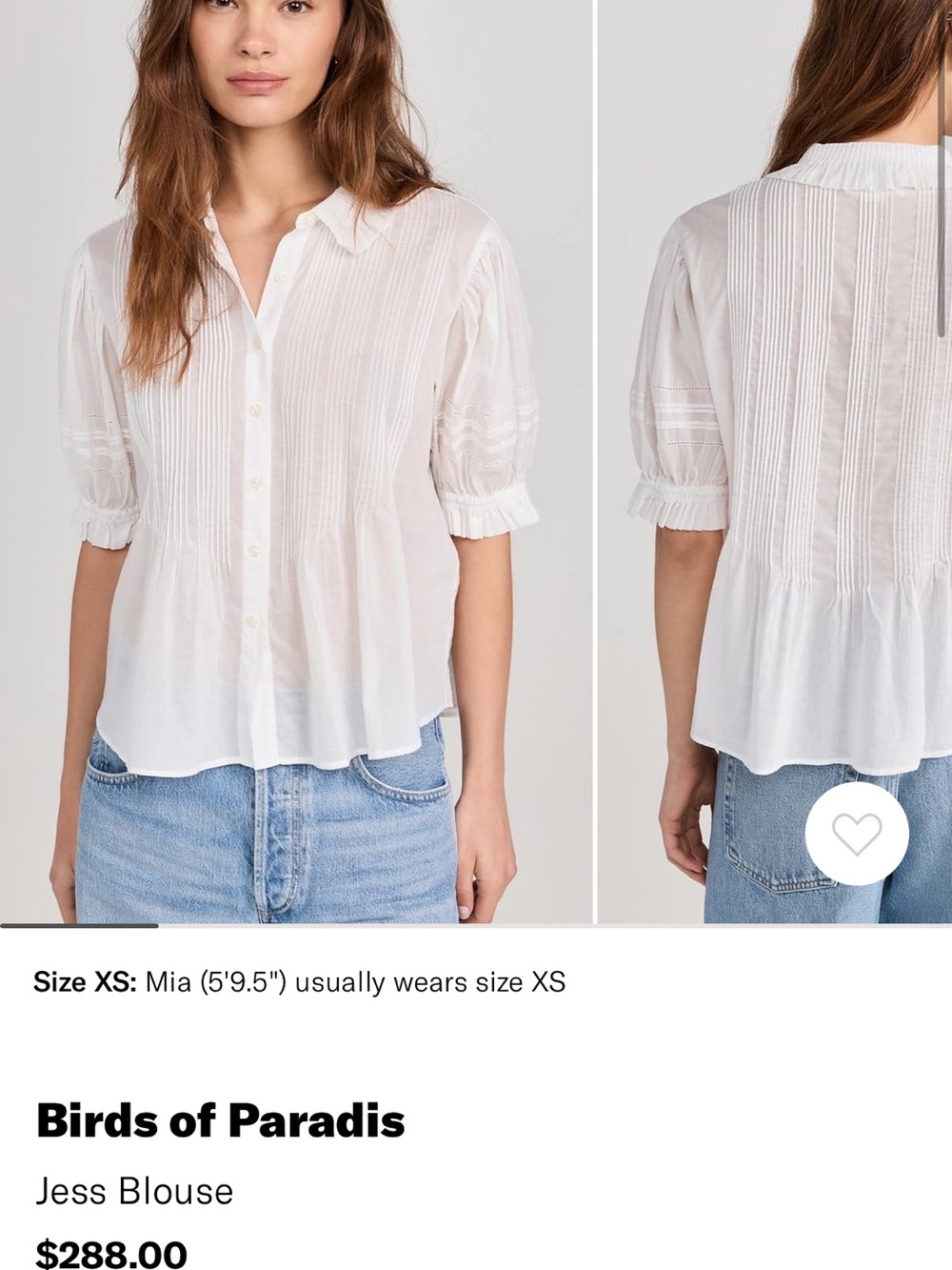 Birds of Paradis White Pintuck Button-Front Blouse